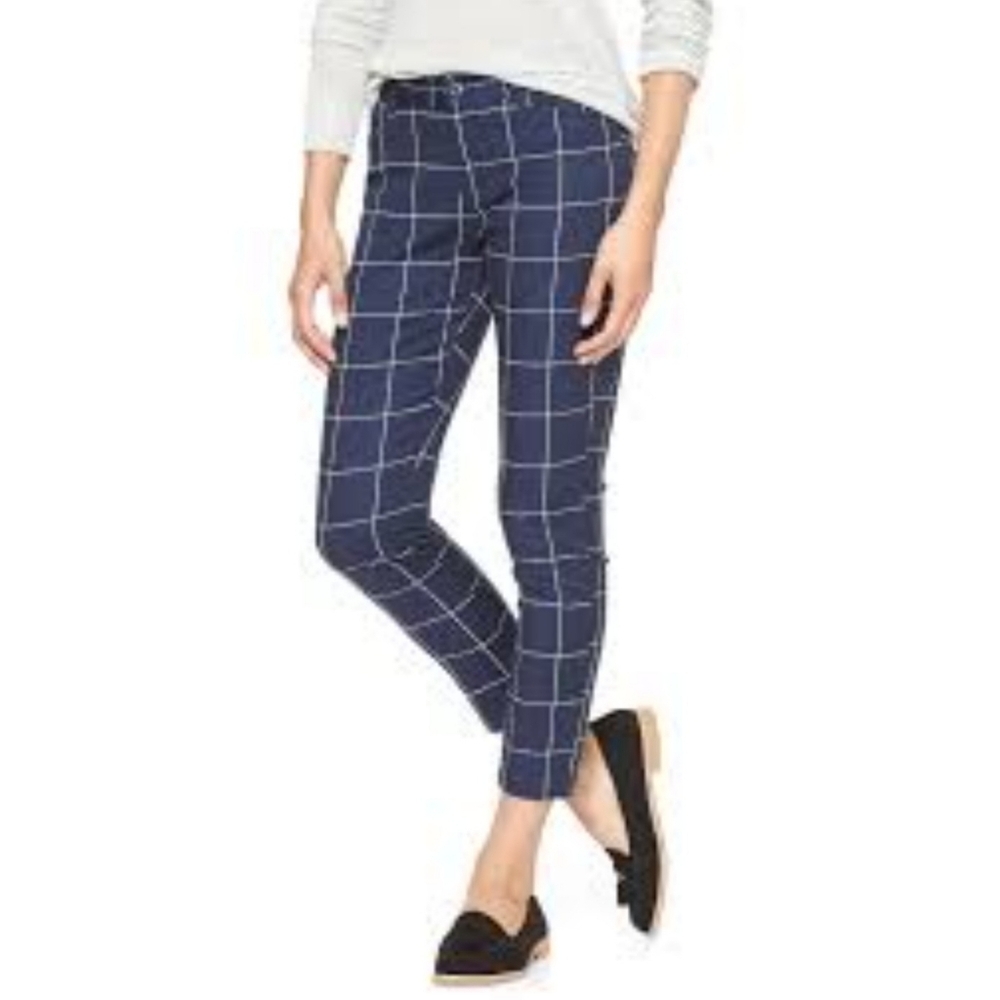Gap Factory Slim City Crop Windowpane pants Navy & White Size 12
